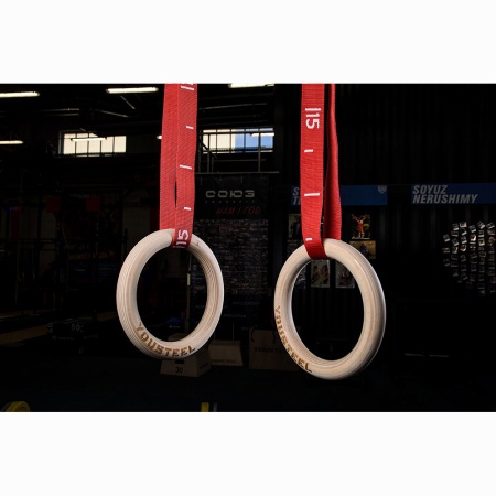 Купить Кольца гимнастические 32 мм красные стропы в Охе 